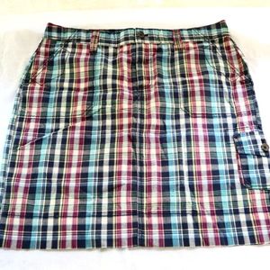 Women's Madras Mini Skirt, size 12 Cotton, pockets, belt loops, Tennis